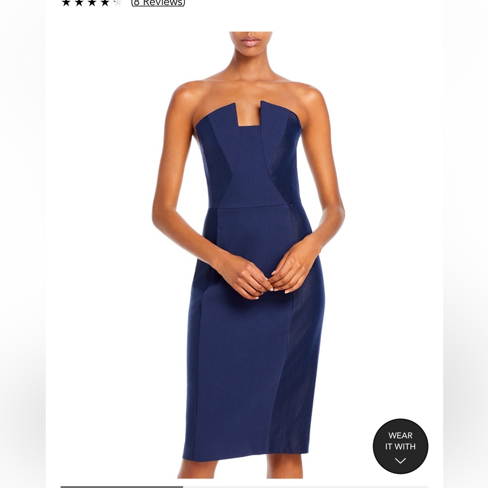 Black Halo Navy Strapless Sheath Dress Size 10